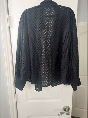 Black Openwork Knit Cardigan